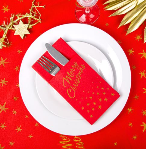 Serviettes soft kangourou 'merry christmas' 55g/m² 40x40cm rouge airlaid