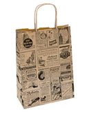 Sac papier kraft avec anses 'times' ou "vintage" 26+14x32cm naturel kraft - vendu par 250 (PU 0,204€)
