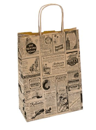 Sac papier kraft avec anses 'times' ou "vintage" 26+14x32cm naturel kraft - vendu par 250 (PU 0,204€)
