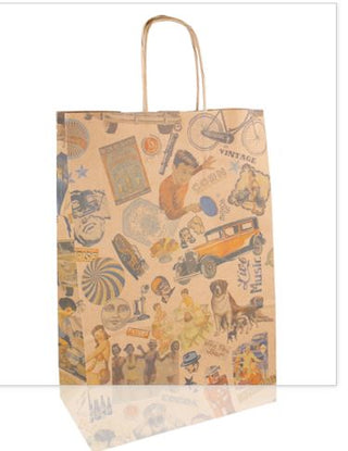 Sac papier kraft avec anses 'times' ou "vintage" 26+14x32cm naturel kraft - vendu par 250 (PU 0,204€)