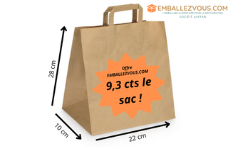 Sacs papier kraft brun poignée plate 22+10x28cm - vendu par 250