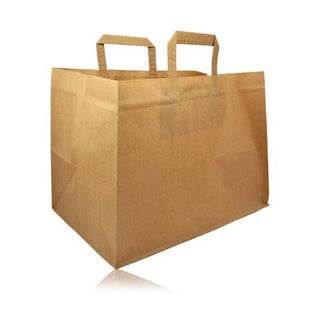 Sac papier kraft brun poignée plate 32+22x24cm - vendu par 250
