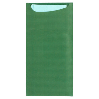Pochette couverts + serviette 'just in time' 80 + 10pe g/m² 11,2x22,5 cm vert kraft vergé - vendu par 400 (PU 0,13€)