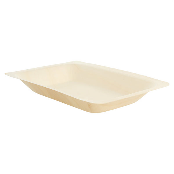 PLATEAUX RECTANGULAIRES 'WOOD' 19,5x14x3 CM NATUREL BOIS - vendu par 4x50 (PU 0,22€)