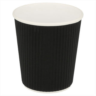 GOBELETS BOISSONS CHAUDES DOUBLE PAROI, ONDULÉ 180 ML 260 + 250 + 18 PE G/M2 Ø7,2/5,3x7,8 CM NOIR CARTON