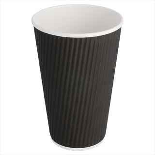GOBELETS BOISSONS CHAUDES DOUBLE PAROI ONDULÉ 480 ML 300 + 250 + 18 PE G/M2 Ø9/6x13,4 CM NOIR CARTON
