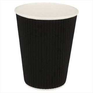 GOBELETS BOISSONS CHAUDES DOUBLE PAROI ONDULÉ 360 ML 300 + 250 + 18 PE G/M2 Ø9/6x11 CM NOIR CARTON