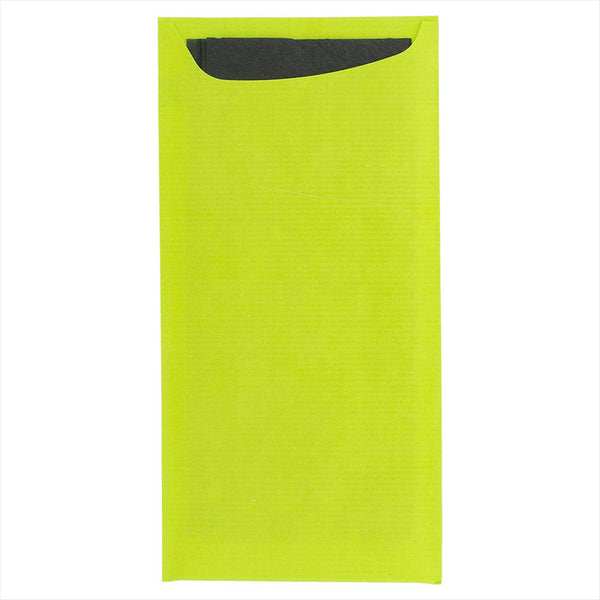 Pochette couverts + serviette 'just in time' 90 + 10pe g/m² 11,2x22,5 cm vert anis cellulose - vendu par 400 (PU 0,142€)