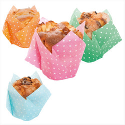 MUFFIN CUP 'TULIP - POLKA' 50 G/M2 11x11 CM ASSORTI CELLULOSE - vendu par 1000 unités (Prix unitaire = 0,024 euros)