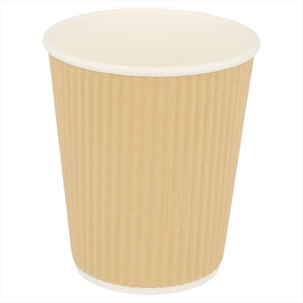 GOBELETS BOISSONS CHAUDES DOUBLE PAROI, ONDULÉ 240 ML 280 + 250 + 18 PE G/M2 Ø8/5,6x9,2 CM MARRON CARTON