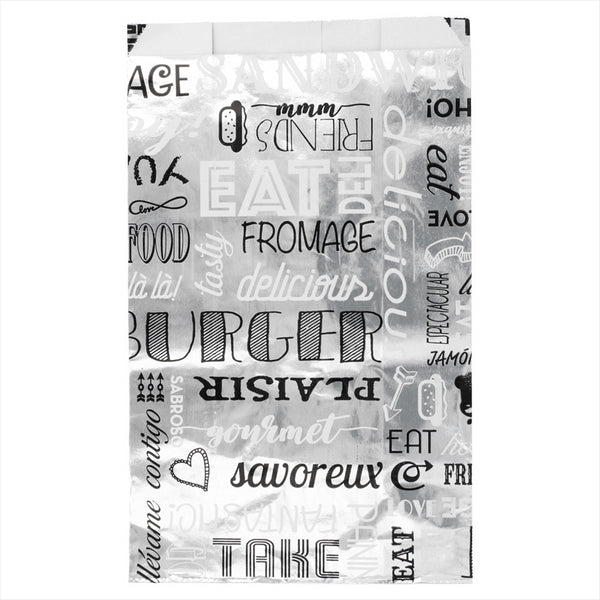 Sachet pour burger 'parole' 4+7x22cm argenté + aluminium - vendu par 500 (PU 0,09€)