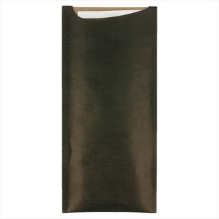 Pochette couverts + serviette  8,5x19,5 cm noir kraft vergé - vendu par 250 (PU 0,11€)