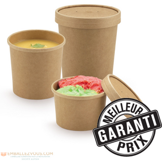 Pots à soupe carton renforcé brun  ø91,1x84,9 - 360ml - vendu par 500 unités