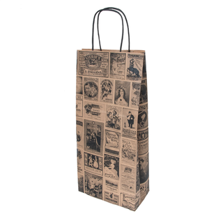 Sac traiteur avec anses 2 bouteilles 'times' 100g/m² 18+10x39cm naturel kraft - vendu par 250