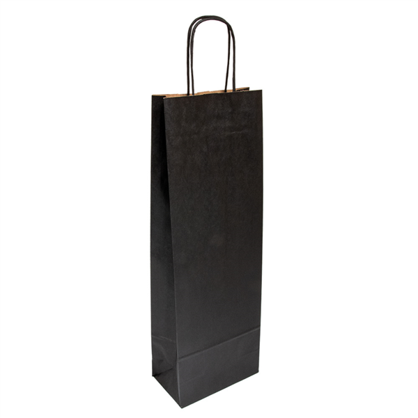 Sac avec anses 1 bouteille 14+8x40cm noir kraft