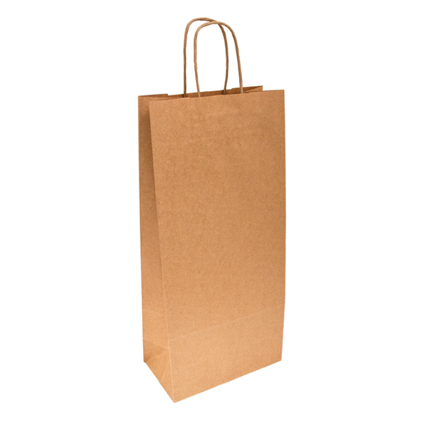 Sac papier kraft  avec anses 2 bouteilles 18+10x39cm naturel kraft - vendu par 250