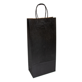 Sac papier kraft avec anses 2 bouteilles 18+10x39cm noir kraft - vendu par 250