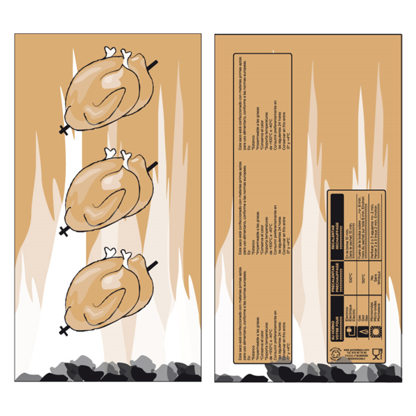 Sacs pour 1 poulet rôti 18+5,5x33cm kraft naturel et plastique PP - vendu par 500 (PU 0,108€)