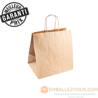 Sac papier kraft avec anses 26+20x27cm naturel kraft - vendu par 250