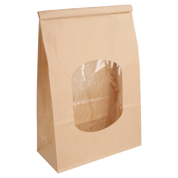 Sac auto-fermeture avec fenêtre 15,5+7x24,2cm naturel kraft et plastique OPP- vendu par 500 (PU 0,4€)