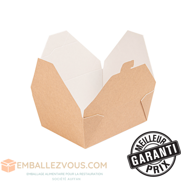 Boîte américaine micro-ondable carton ondulé 1350 ml ingraissable BIODEGRADABLE 15,2x12,1x6,5 cm THEPACK - vendu par 300