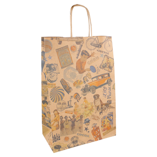 Sac papier kraft avec anses 'vintage' 26+14x32cm naturel kraft - vendu par 250 (PU 0,204€)