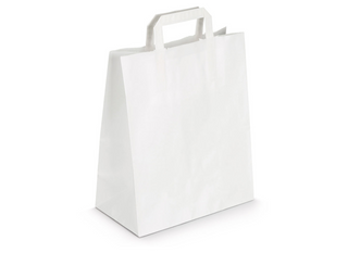 Sac papier kraft blanc poignée plate 26+20x28cm - vendu par 250
