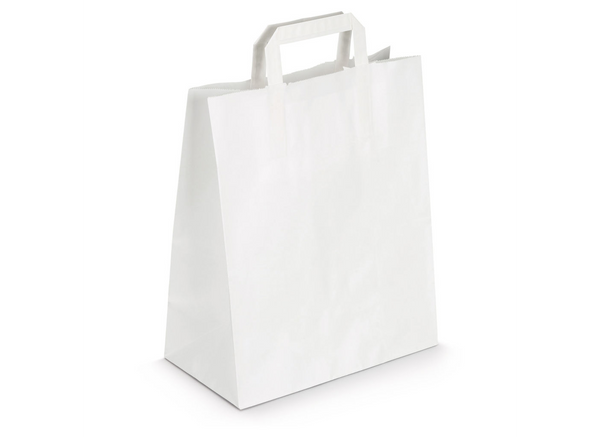 Sac papier kraft blanc poignée plate 26+20x28cm - vendu par 250