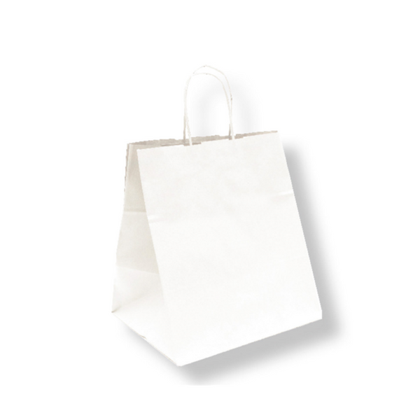 Sac papier kraft avec anses 26+20x27cm blanc cellulose - vendu par 250 (PU 0,24€)