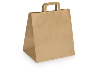 Sac papier kraft brun poignée plate 26+17x25cm - vendu par 250