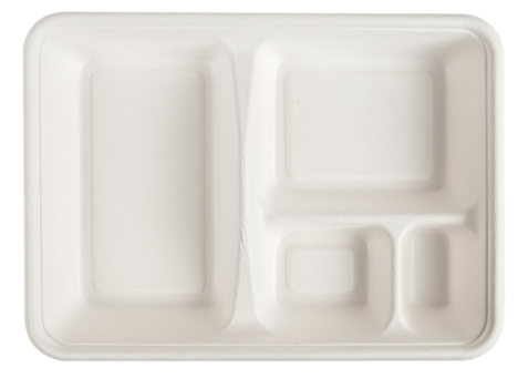 Plateaux 4 compart. compostable et biodegradable 23x17x3,5 cm blanc canne à sucre - vendu par 400 (PU 0,48€)