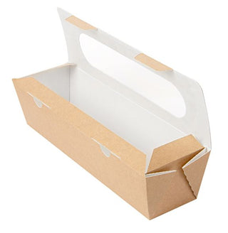 BOÎTES SANDWICH AVEC FENÊTRE - BAGUETTE 'THEPACK' 220 G/M2 + OPP 27,5x8x6,2 CM NATUREL CARTON ONDULÉ NANO-MICRO x200
