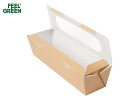 DESTOCKAGE / BOÎTES SANDWICH AVEC FENÊTRE "BAGUETTE" 'THEPACK' 27,5x8x6,2 CM NATUREL CARTON NANO-MICRO (200 UNITÉ)