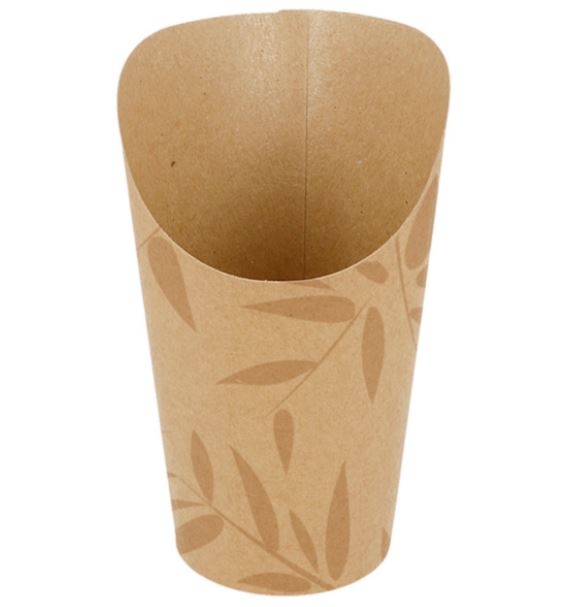 GOBELETS A FRITES OUVERTS 'FEEL GREEN' 16 OZ - 480 ML 200 + 25 PE G/M2 Ø8,5x13,5 CM MARRON CARTON - vendu par 1000