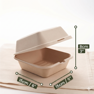 Coque Burger Biodégradable 152x147+82 mm – Canne à Sucre | Lot de 500