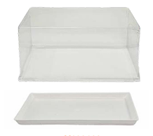 Boîte à Cake Transparente plateau canne à sucre blanc (sans PFAS) et son couvercle PET