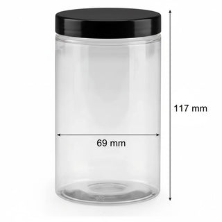 Bocal plastique à couvercle PET 400 ml Ø 69 mm H 117 mm + couvercle réutilisable - carton de 168