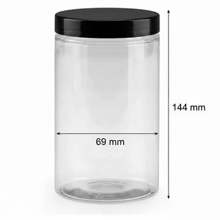 Bocal plastique à couvercle PET 500 ml Ø 69 mm H 144 mm + couvercle réutilisable - carton de 156