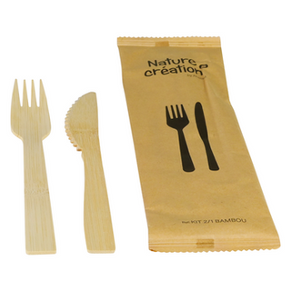 Set couvert bambou 2/1 fourchette, couteau 