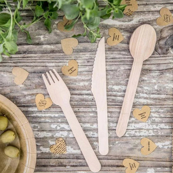 KIT couvert en bois 4 en 1 _ FOURCHETTE, COUTEAU, CUILLIERE + SERVIETTE - vendu par 500