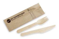 Kit couvert en bois 2/1 fourchette, couteau - carton de 500