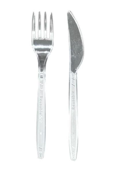 Kit couverts 2/1 couteau+fourchette 18 cm cristal réutilisable x250 pièces