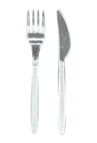 Kit couverts 2/1 couteau+fourchette 18 cm cristal réutilisable x250 pièces