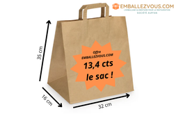 Sac papier kraft brun poignée plate 32+16x35 cm - carton de 250