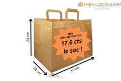Sac papier kraft brun poignée plate 32+22x24cm - carton de 250