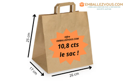 Sac papier kraft brun poignée plate 26+17x25cm - carton de 250