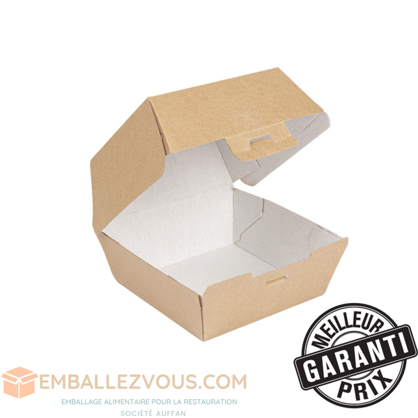 Boîtes pour hamburger haut naturel 13x12,5+9(h) cm carton ondulé THEPACK BIODEGRADABLE - vendu par 500 (PU 0,177€)