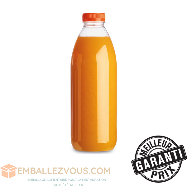 Bouteilles transparentes à bouchons orange pour jus de fruits 1L - vendu par 74