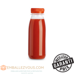 Bouteilles transparentes à bouchons orange pour jus de fruits 330 ml - vendu par 205