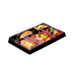 Plateaux repas selfipack 5 compartiments + couvercles prune/noir - 38,7x24,7x8,5cm - vendu par 80 unités